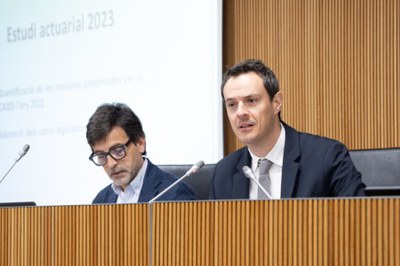 Jordi Cinca (esquerra) i Marc Galabert durant la compareixença.