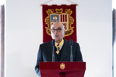 L'exsíndic general Jordi Farràs durant el discurs posterior a la condecoració.