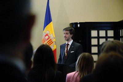 El síndic general, Carles Ensenyat, durant el discurs del Dia de Meritxell