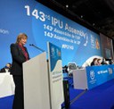 La subsíndica general, Meritxell Palmitjavila, intervé durant el debat general de la 143a Assemblea de la UIP